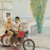 Prøvetur på BMW - 40  x 40 cm, olie og akryl på kanvas